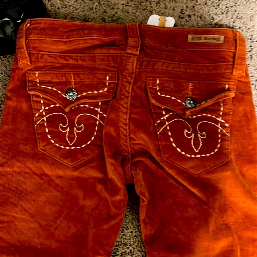Burnt orange/ Rust Flared rock revival corduroy pants size 27 New with Tags